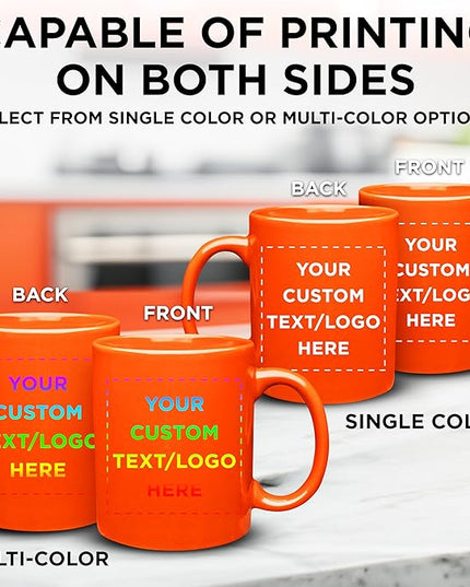 Custom Ceramic Coffee Mugs 11 oz. Set of 100, Personalized Bulk Pack - Coffee cup set, Iced coffee cup, Gaming mug - Orange