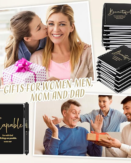 Kosiz Inspirational Valentines Christian Gifts Bulk A6 Notebook Prayer Journal with Pens Spiral Journal Religious Gift for Women Men Church Bible Study Group Teacher Coworker(48 Sets,Black)