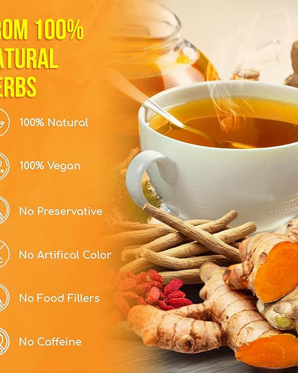 FreshDrinkUS, Premium Harmony Herbal Tea | 60 Tea bags | 100% Natural Turmeric, Hibiscus, Ashwagandha, Goji Berry, Reishi, Cinnamon & Orange Peel – Naturally Aromatic Caffeine-Free Tea