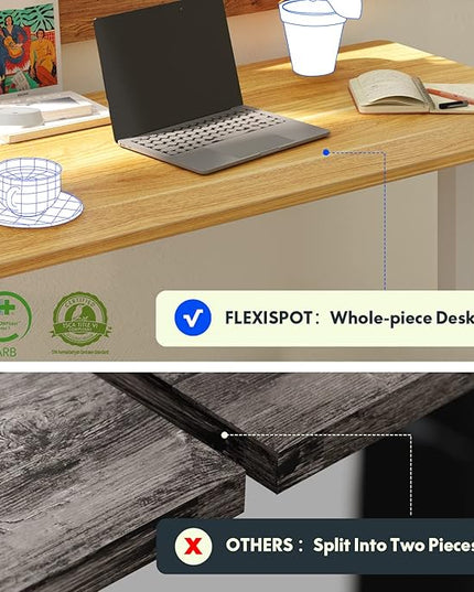 FLEXISPOT EN1 One-Piece Standing Desk 48 x 24 Inches Height Adjustable Electric Sit Stand Up Desk for Home Office (White Frame + Maple Desktop)