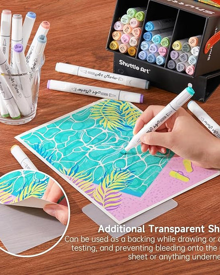 Shuttle Art Pastel Alcohol Markers Brush tip, Dual Tip Brush & Chisel Tip Art Marker Set, 50 Colors plus 1 Blender Marker Pens with Case Perfect for Illustration Students Adults Coloring Sketching