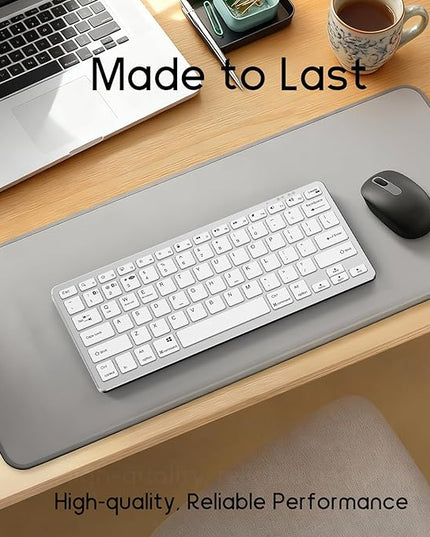 JKSML Wireless Keyboard with 78 Keys, Bluetooth and 2.4 GHz Wireless, Low Profile, Fluid Quiet Typing, 12 Programmable Keys, USB C Rechargeable, for Phone, Tablet, PC, Laptop, Smart TV - White