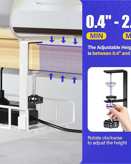 Under Desk Cable Management Tray, Xpatee Upgraded Wire Management No Drill No Screws, Cable Tray with Clamp for Wire Organizers, Computer Cord Rack for Office, Home - No Damage to Desk White