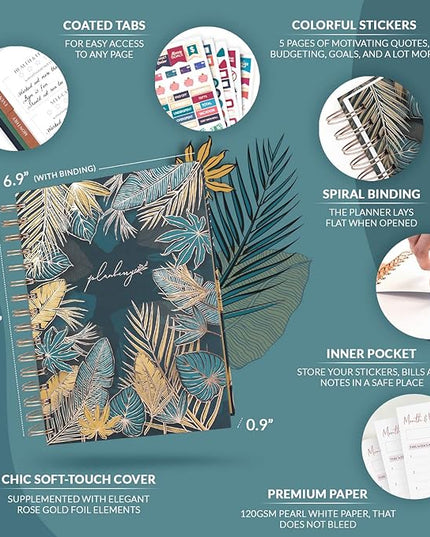 PLANBERRY Hourly Schedule Planner Premium – Undated Weekly Organizer with Time Slots & Monthly Budget – Time Management, Goal Setting, to-Do List & Habit Tracker –6.9″x8.5″(Tropical Forest)