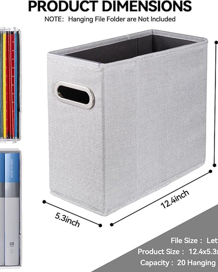 4 Packs Letter Size File Organizer, File Folders Organizer, Fabric Storage Box, Collapsible Paper Organizer with Metal Handle, Smooth PVC Rails, Only Box (Light Gray)