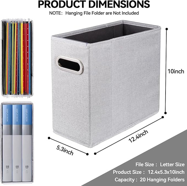 4 Packs Letter Size File Organizer, File Folders Organizer, Fabric Storage Box, Collapsible Paper Organizer with Metal Handle, Smooth PVC Rails, Only Box (Light Gray)