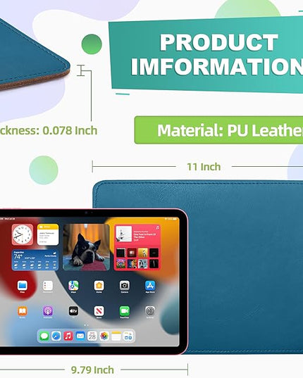 PU Leather Mouse Pad With Stitched Edge, Micro-Fiber Base, Non-Slip Waterproof for Computers, Laptop, 8x11 Inch (Blue)