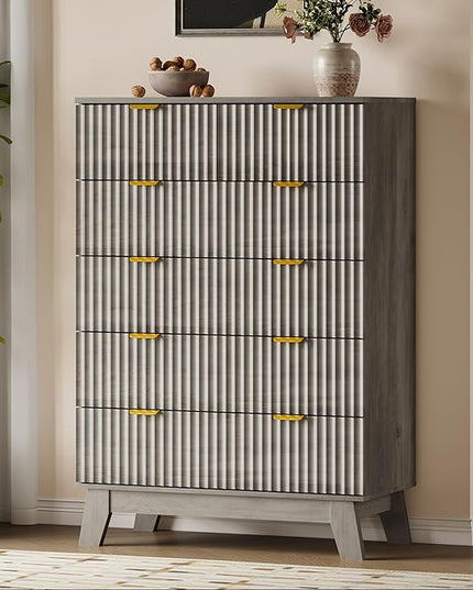 BORNOON 46" Tall Dresser for Bedroom, 6-Drawer Fluted Chest of Drawers, Modern Wood Highboy with Deep Storage, Metal Slides and Handles, Anti-Tip Kit, Vertical Clothes Organizer for Apartment, Nursery