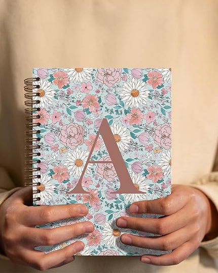 Vintage Floral Personalized Notebook, Initial Letter A Notebook Journal ,Vintage Flower Notebook for Work School Office Supplies,,Monogrammed Notebook for Women Teen Girl,Back to School Supplies 5.5 x 8.3