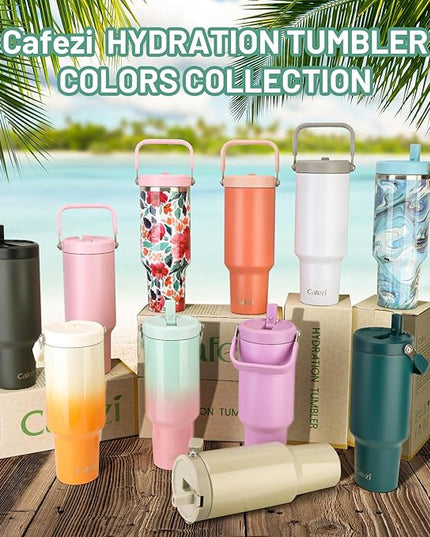 40 oz Insulated Tumbler with Top Handle and Flip Straw, Vacuum Insulated Stainless Steel Cup with Leak-Proof Lid, Sweat-Free, Fits Cup Holder, Keeps Ice Cold up to 30 Hours