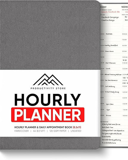 Hourly Planner & Appointment Book (8.5” x 11”) - Premium Hourly Planner with Daily Schedule & 30-Minute Time Slots for Better Time Management by PRODUCTIVITY STORE (A4, Gray)