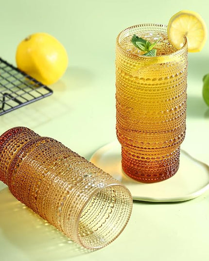 6pcs Hobnail Drinking Glasses Set, 16 oz Vintage Glassware Drinking Glasses, Gradual Amber Water Glasses Tumbler, Thanksgiving Cups for Kitchen, Juice, Beer, Cocktail, Whiskey