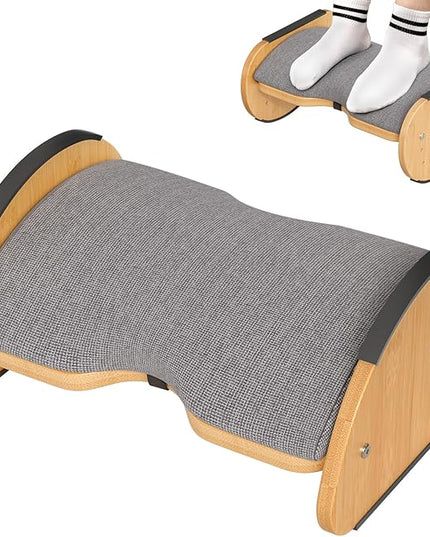 Amazer Bamboo Under Desk Footrest with Cushion 3-in-1, Reversible Ergonomic Rocking Foot Rest for Under Desk at Work, Adjustable Foot Stools with Washable Cover, Desk Leg Rest for Home Office