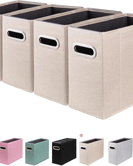 4 Packs Letter Size File Organizer, File Folders Organizer, Fabric Storage Box, Collapsible Paper Organizer with Metal Handle, Smooth PVC Rails, Only Box (Beige)
