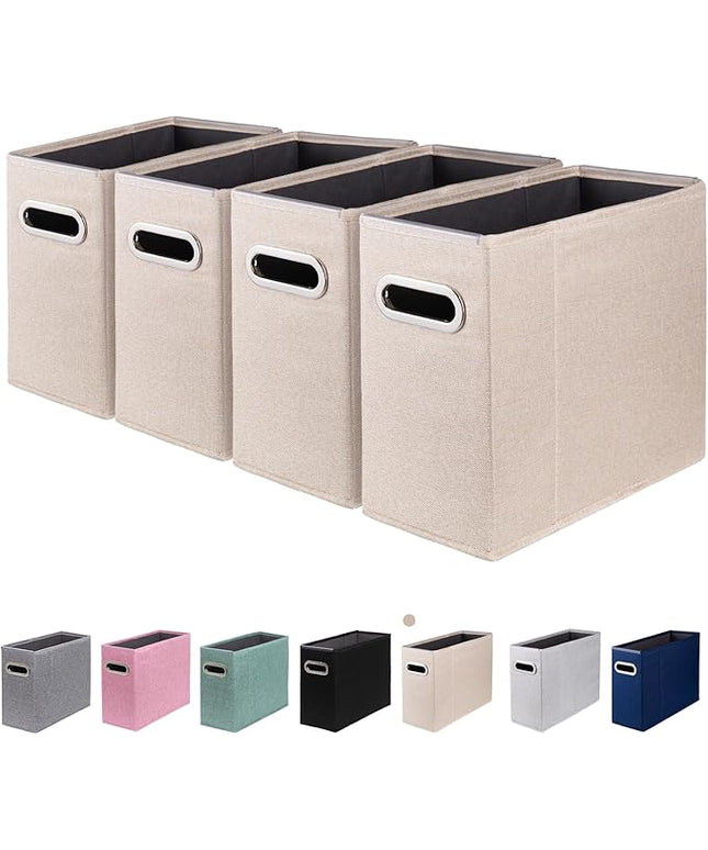 4 Packs Letter Size File Organizer, File Folders Organizer, Fabric Storage Box, Collapsible Paper Organizer with Metal Handle, Smooth PVC Rails, Only Box (Beige)