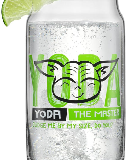 JoyJolt Star Wars Now Playing Collection Tumblers, 16.9oz Classic Can Shape Glass Tumbler Set of 4 w/Glass Straws