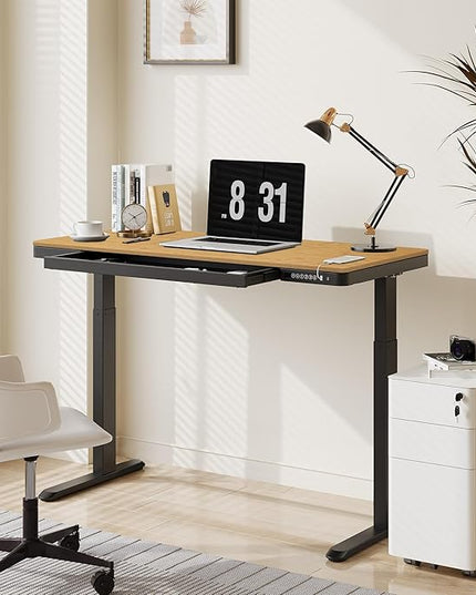 FLEXISPOT Comhar Electric Standing Desk with Drawer Desktop & Adjustable Frame w/USB Charge Ports (Bamboo-Look Laminate/Black, Wood)