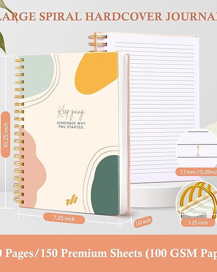 Journals for Writing, 300 Thick Pages, 10.25" X 7.25, Large Hardcover College Ruled Spiral Notebook, Perfect for Note taking, Journal for School, Work