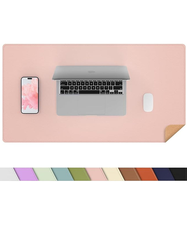 AFIING Dual-Sided Desk Pad, Natural Cork & PU Leather Large Mouse mats for Office and Home Work, Desk Protector Non-Slip, Waterproof, Easy Clean (Pink, 23.6" x 13.7")