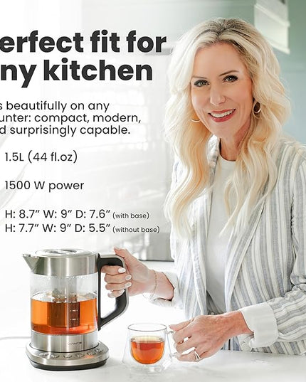 Vianté Electric Kettle With Infuser For Loose Leaf. Hot Tea Maker With Temperature Control And Automatic Shut Off. Tea Kettle With Brewing Programs. 1.5 Liters Capacity
