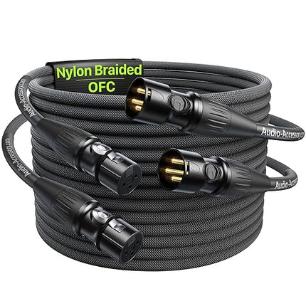 XLR Cables 15 Feet 2 Pack, Professional Gold-Plated Rean Connectors from Neutrik, Kevlar-Reinforced Nylon Braided Microphone Cable, Mic Cable, Durable Shielded and Balanced XLR Male to Female Cord
