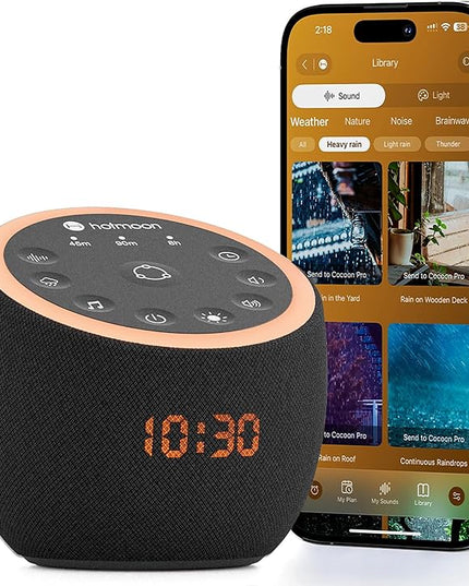 Hotmoon Sound Machine, Cocoon Pro 2 White Noise Machine for Sleeping Adults, 388 Non Looping Sounds & Sleep Timer, Smart App Control Night Light, Nature Sound Pink Green Brown Noise Maker, Plug in