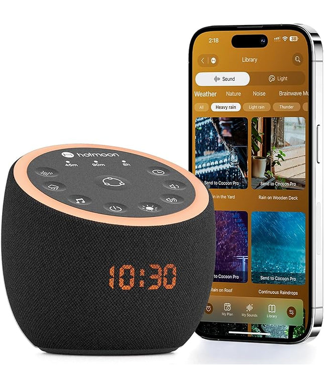 Hotmoon Sound Machine, Cocoon Pro 2 White Noise Machine for Sleeping Adults, 388 Non Looping Sounds & Sleep Timer, Smart App Control Night Light, Nature Sound Pink Green Brown Noise Maker, Plug in