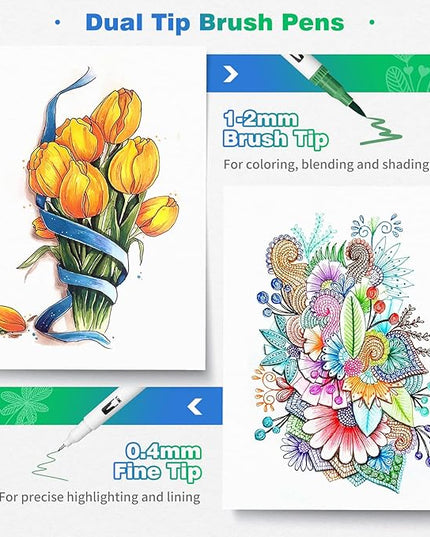 Markers for Adult Coloring, 100 colors Dual Brush Pens Art Coloring Pens with Fine Tip and Brush Tip for Adult Kids Drawing Lettering Calligraphy (White Set)