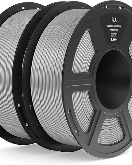 ELEGOO PLA Filament 1.75mm Gray 2KG, 3D Printer Filament Dimensional Accuracy +/- 0.02mm, 2pcs 1kg Spool(2.2lbs) Fit Most FDM 3D Printers