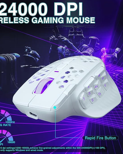 SOLAKAKA SM809 Pro Gaming Mouse with 9 Side Buttons,24000 DPI RGB Mouse for Gamer,16 Programmable Macros MMO Mouse,White