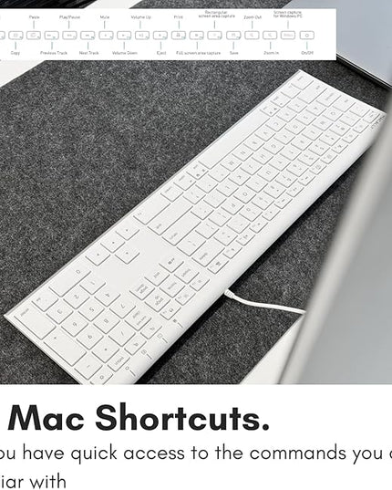 Macally Slim USB Wired Keyboard for Mac and Windows - Simple and Sophisticated - USB Apple Keyboard with Numeric Keypad for Mac Mini / Pro, Macbook, iMac with 110 Scissor Switch Keys and 20 Shortcuts