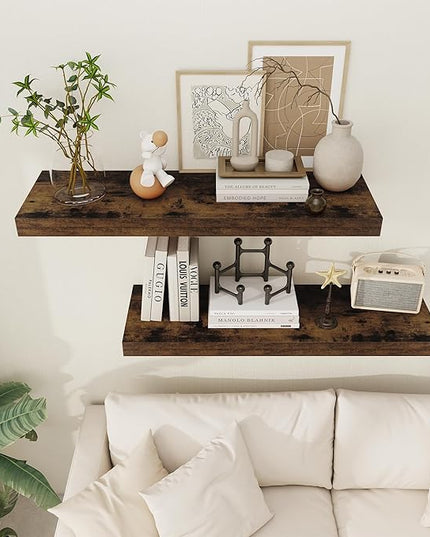 Floating Shelves 36 Inch Long, 12 Inch Deep Floating Shelves for Wall, 36 x 12 Shelves for Wall Storage & Display, 2" Thick Floating Shelf for Bathroom, Living Room, Rustic Brown Color, Set of 1