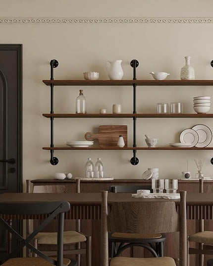 Floating Shelves for Wall Bookshelf Industrial Pipe Shelving Shelves Natural Wood Planks 60 inch Rustic Wall Shelves Hanging Bookshelves Farmhouse Kitchen Shelving