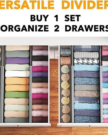 SpaceAid Bamboo 4 Pack Dresser Drawer Dividers, 4.65“ High Adjustable 17“-22” Drawer Organizers, Expandable Organization for Clothing, Clothes, Dressers, Gray