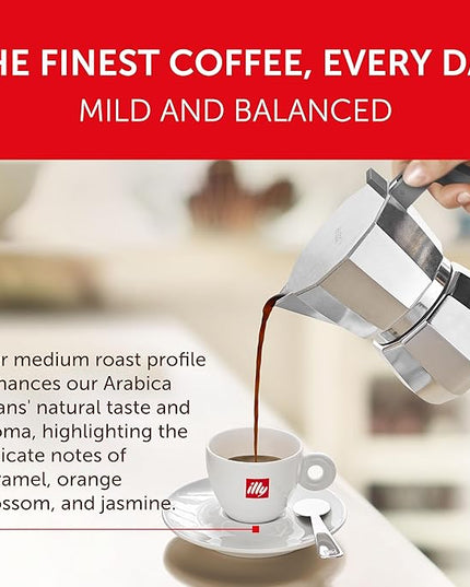 illy Ground Moka Coffee, Classico Medium Roast, 100% Arabica, Premium Italian Coffee, Pre-Ground for Moka Pot or Stovetop Brewing, 8.8oz, 6 Pack