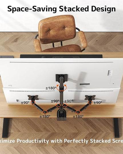 PUTORSEN Triple Monitor Mount for Up to 49" Ultrawide and 32" Monitors per Side Arm, Extra Tall 3 Monitor Desk Mount Holds up to 44 lbs, VESA 75/100 mm