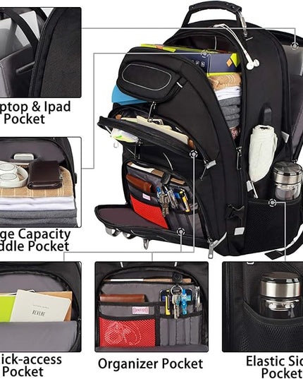 JCDOBEST 18.4 inch Gaming Laptop Backpacks with USB Charging Port, Big Capacity TSA Friendly RFID Anti Theft Pocket College Heavy Duty Computer Work bag for Men