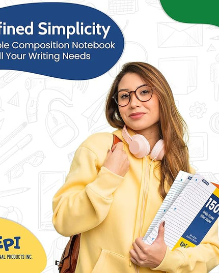 EPI Filler Paper | College Ruled | Loose Leaf, 3-Hole Punched, 10.5 x 8 in, 150 Sheets | School, Office, Notes, Binder Refill - 3 Pack