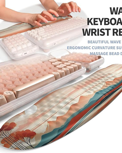 2-in-1 Ergonomic Set, Wave Keyboard Wrist Rest and Massage Slope Mouse Pad Wrist Support, Rebound Memory Foam for Relieve Carpal Tunnel Syndrome and Wrist Pain (Landscape)
