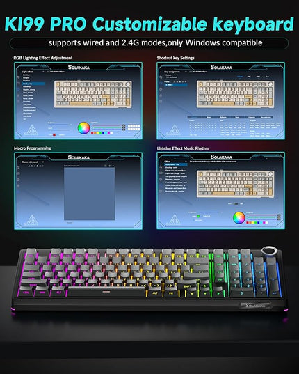SOLAKAKA KI99 Pro 96% Wireless Mechanical Keyboard, RGB Gaming Keyboard, Hot-Swappable Pre-Lubed Switches, Gasket Structure Creamy Keyboards (Gradient-Black, Non-Silent Version)