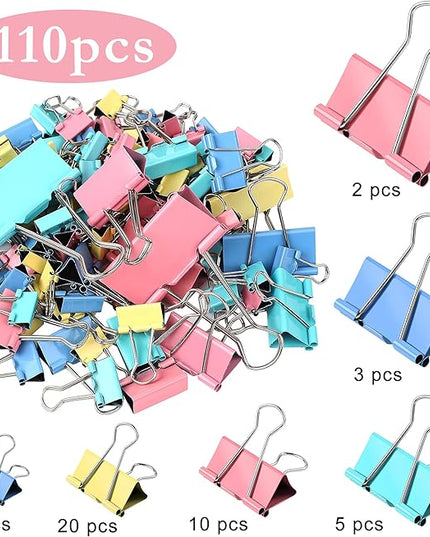 SANNIX 110 PCS Colored Binder Clips, X Large, Large, Medium, Small, Mini and Micro, Colorful Binder Clips Assorted Sizes Clips for Office Home School Supplies