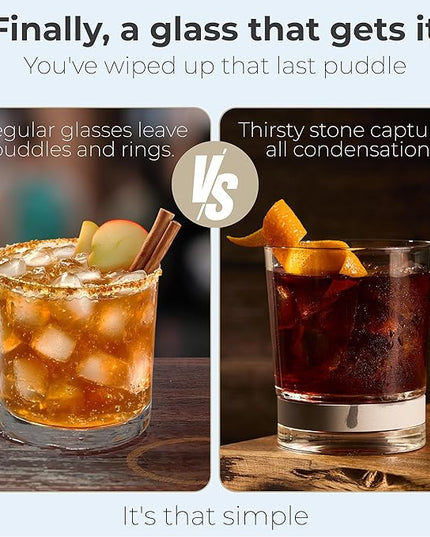 Coast Glassware The Short – Patented Lowball Tumbler with Built-In Stone Coaster Base – Absorbent, Surface-Protecting Whiskey & Cocktail Glasses – Premium Gift Pack (Set of 2) - 10 oz