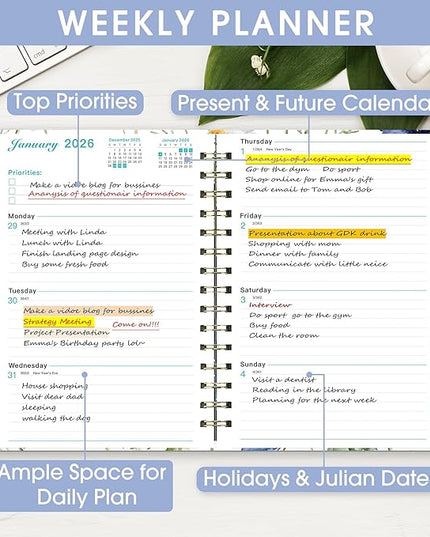 Ymumuda 2026 Planner, Daily Weekly Monthly Planner, 2026 Calendar Planner (Jan 2026 - Dec 2026), 8.4" x 6.3", Teacher School Student Work Agenda with Tabs, Ideal for School Office Supplies