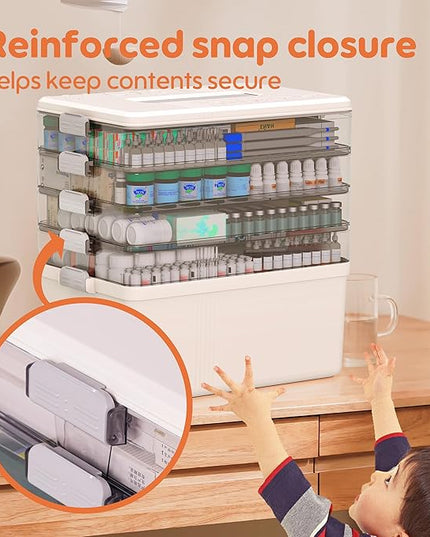 Citylife 5-Tier Medicine Organizer, Portable Medicine Cabinet First Aid Kit with Handle, Multi-Purpose Organizer for Family First Aid, Home, Travel