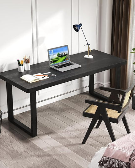 78.74in Large Modern Solid Wood Computer Desk - Sturdy Metal Base | Stylish Durable Black Office/Study/Writing Desk, Multiple Sizes for Home Office & Dual Monitor Workspace