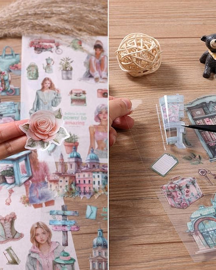 Auguro Scrapbooking Stickers 20 Sheets Pre-Cut 200 washi Stickers PET People Sticker Books for journaling Scrapbook Supplies Transparent Journal Sticker