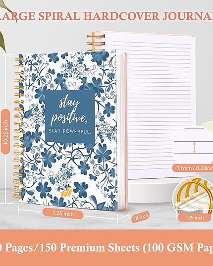 Hardcover Spiral Journal, 10.25" x 7.25", 300 Pages Large College Ruled Notebook for Women, Ideal for Writing, Journaling, Note-Taking, Work, School