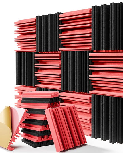 12 Pack Sound Proof Foam Panels for Walls, 12" x 12" x 2" High-Density Acoustic Panels,Self-Adhesive Soundproof Wall Panels for Studio Home and Ceilings (Black+Red)