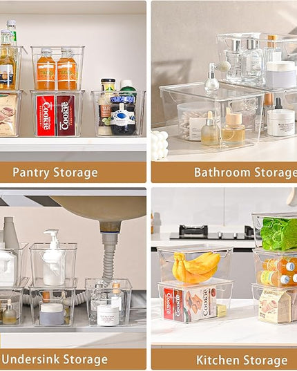 12 Pack Middle Stackable Storage Boxes for Storage and Organization, Clear Storage Bins with Lids, Plastic Storage Containers with Lids, Plastic Bins with Handles for Office, Bedroom, Study Room
