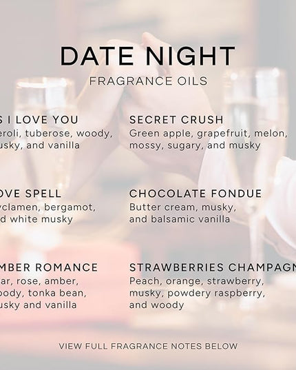 Eternal Essence Oils Date Night Set of 6 Premium Fragrance Oils - Includes PS I Love You, Amber Romance, Secret Crush, Chocolate Fondue, Strawberry Champagne, and Love Spell Scented Oils - 10ML